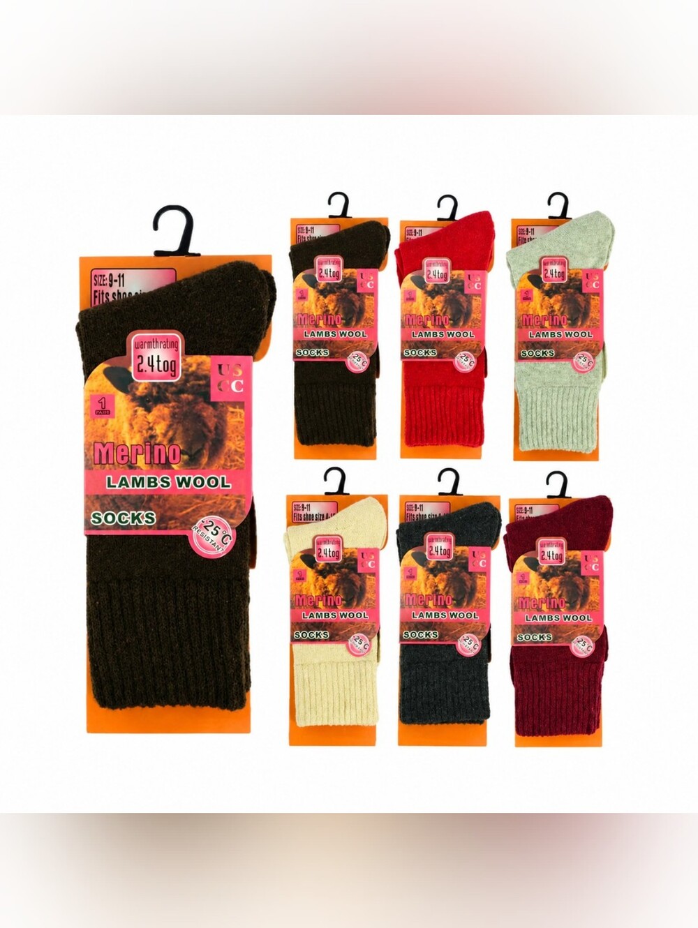 6 Pairs Women's Warm Winter Merino Lambs Wool Socks Size 9-11